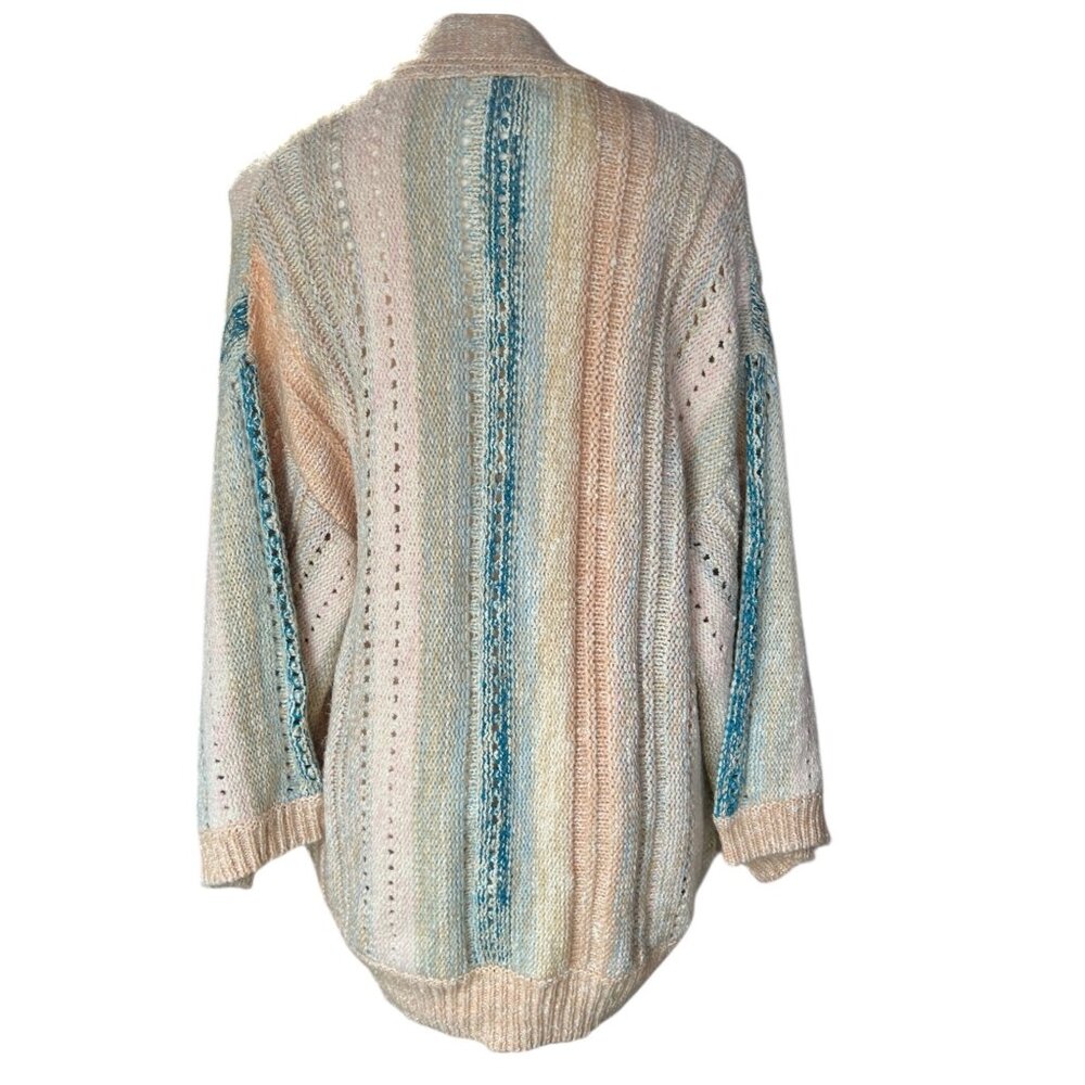 Anthropologie Womens OS Elena Open Front Striped Cardigan Sweater Pastel Colors - Picture 2 of 5